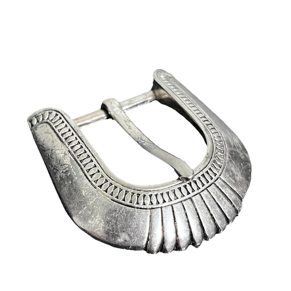 Vintage 1991 Western Silver Tone Belt Buckle Fluted Design Made in Taiwan R.O.C.